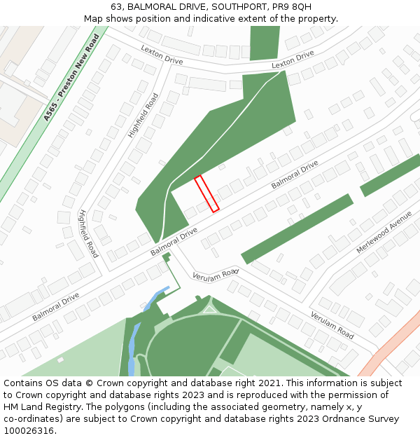 63, BALMORAL DRIVE, SOUTHPORT, PR9 8QH: Location map and indicative extent of plot