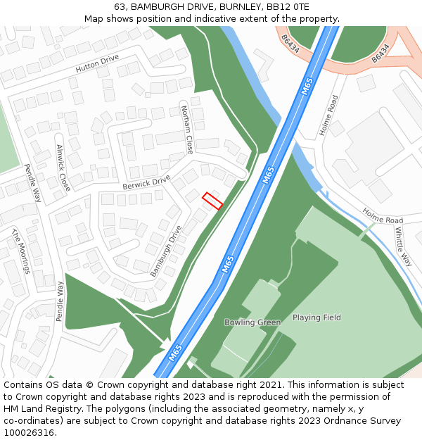 63, BAMBURGH DRIVE, BURNLEY, BB12 0TE: Location map and indicative extent of plot