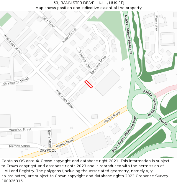 63, BANNISTER DRIVE, HULL, HU9 1EJ: Location map and indicative extent of plot