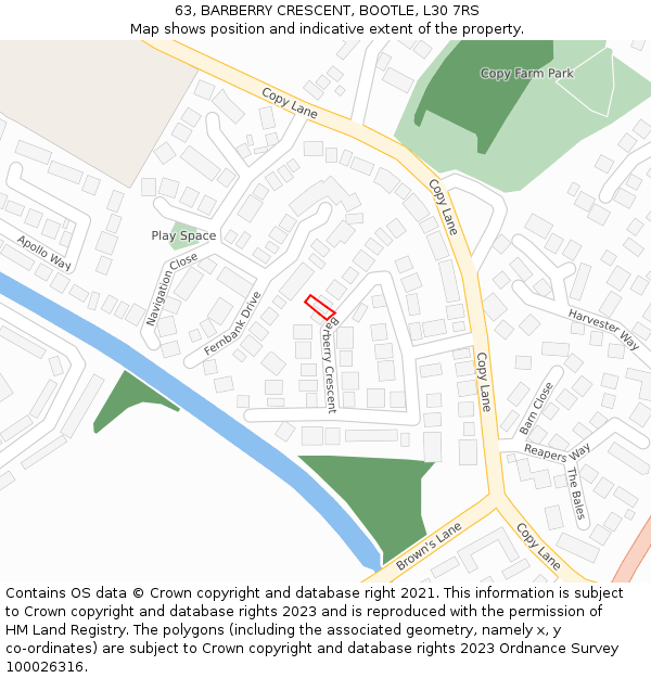 63, BARBERRY CRESCENT, BOOTLE, L30 7RS: Location map and indicative extent of plot