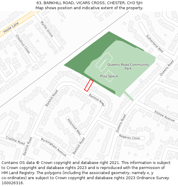 63, BARKHILL ROAD, VICARS CROSS, CHESTER, CH3 5JH: Location map and indicative extent of plot