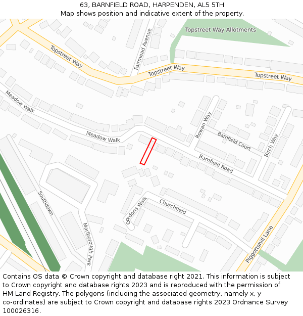 63, BARNFIELD ROAD, HARPENDEN, AL5 5TH: Location map and indicative extent of plot