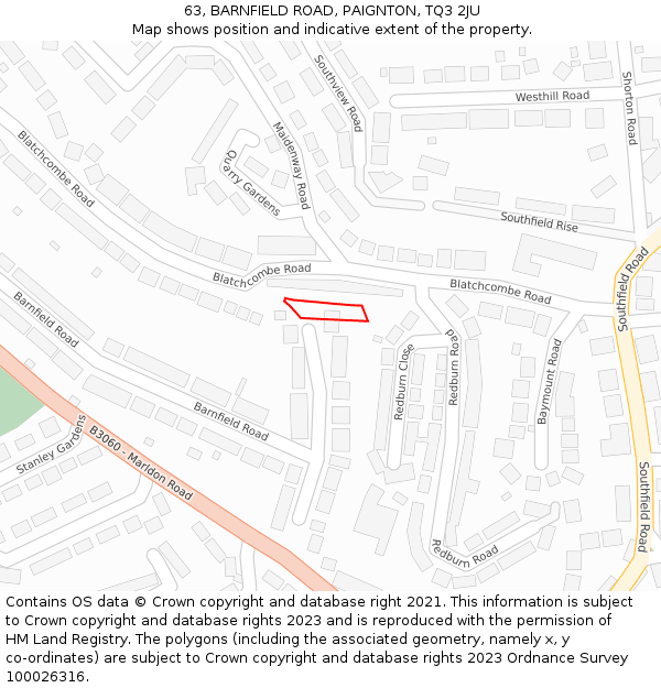 63, BARNFIELD ROAD, PAIGNTON, TQ3 2JU: Location map and indicative extent of plot