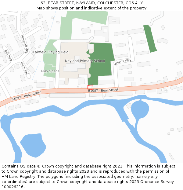 63, BEAR STREET, NAYLAND, COLCHESTER, CO6 4HY: Location map and indicative extent of plot