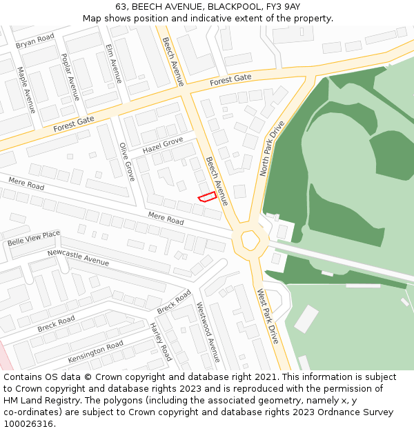 63, BEECH AVENUE, BLACKPOOL, FY3 9AY: Location map and indicative extent of plot