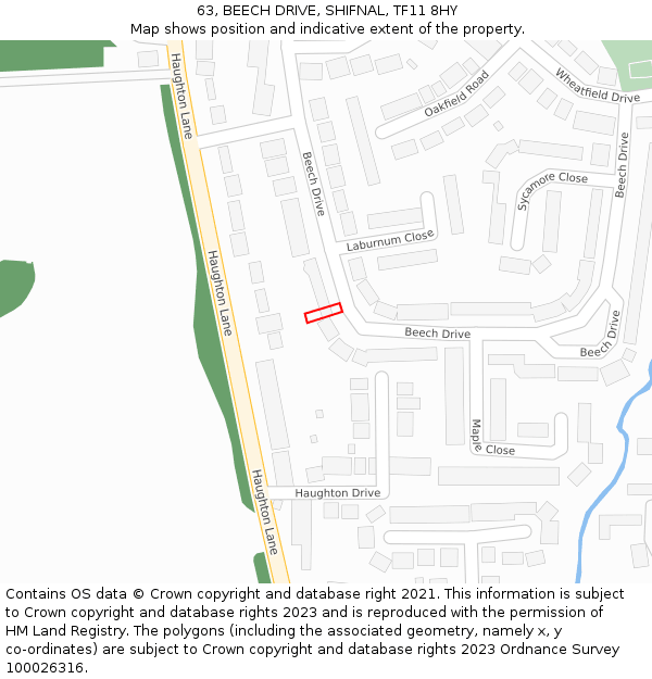 63, BEECH DRIVE, SHIFNAL, TF11 8HY: Location map and indicative extent of plot