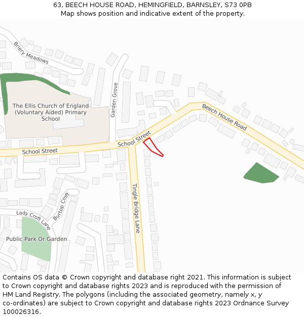 63, BEECH HOUSE ROAD, HEMINGFIELD, BARNSLEY, S73 0PB: Location map and indicative extent of plot