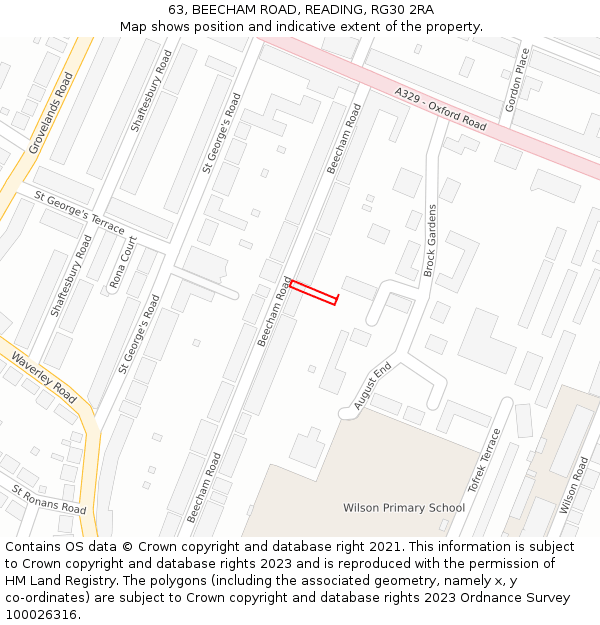 63, BEECHAM ROAD, READING, RG30 2RA: Location map and indicative extent of plot