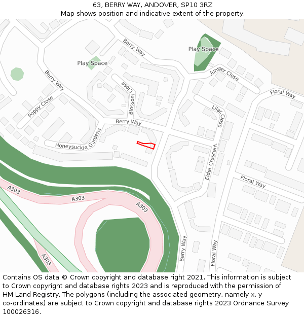 63, BERRY WAY, ANDOVER, SP10 3RZ: Location map and indicative extent of plot