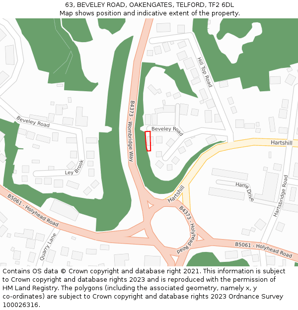 63, BEVELEY ROAD, OAKENGATES, TELFORD, TF2 6DL: Location map and indicative extent of plot