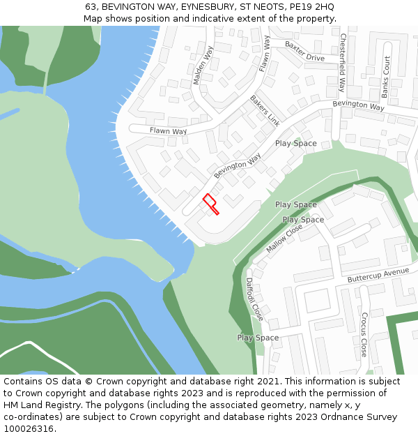 63, BEVINGTON WAY, EYNESBURY, ST NEOTS, PE19 2HQ: Location map and indicative extent of plot