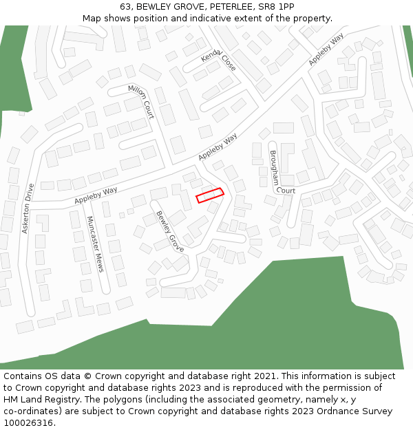 63, BEWLEY GROVE, PETERLEE, SR8 1PP: Location map and indicative extent of plot