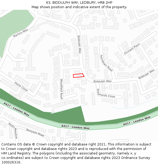 63, BIDDULPH WAY, LEDBURY, HR8 2HP: Location map and indicative extent of plot