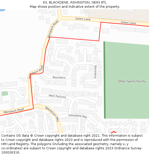 63, BLACKDENE, ASHINGTON, NE63 8TL: Location map and indicative extent of plot