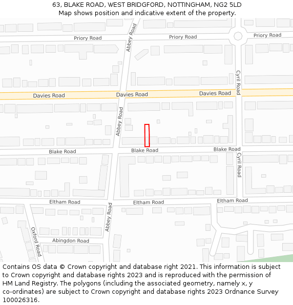 63, BLAKE ROAD, WEST BRIDGFORD, NOTTINGHAM, NG2 5LD: Location map and indicative extent of plot