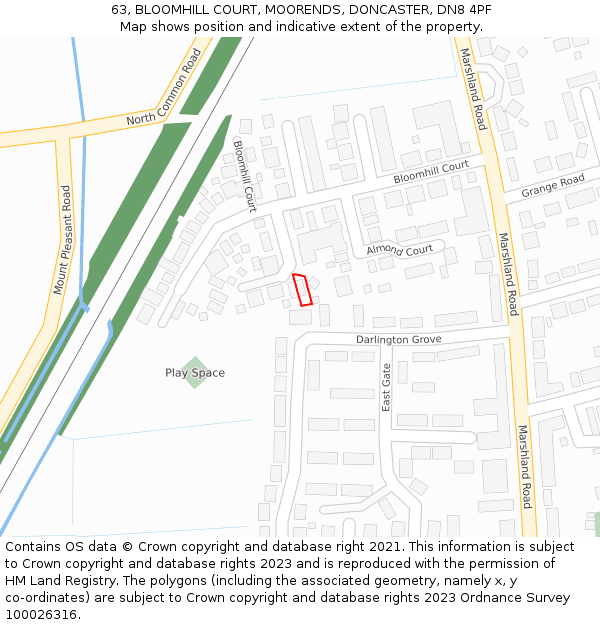 63, BLOOMHILL COURT, MOORENDS, DONCASTER, DN8 4PF: Location map and indicative extent of plot