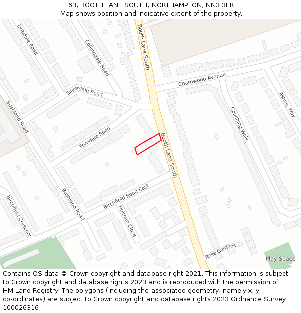 63, BOOTH LANE SOUTH, NORTHAMPTON, NN3 3ER: Location map and indicative extent of plot