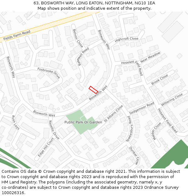 63, BOSWORTH WAY, LONG EATON, NOTTINGHAM, NG10 1EA: Location map and indicative extent of plot