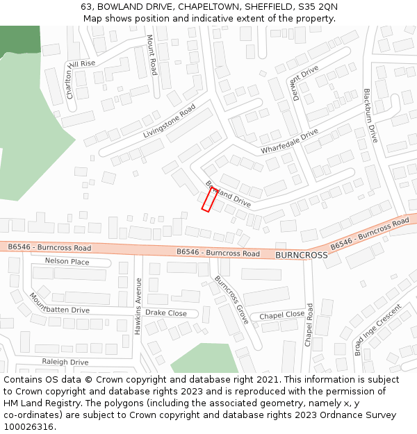 63, BOWLAND DRIVE, CHAPELTOWN, SHEFFIELD, S35 2QN: Location map and indicative extent of plot