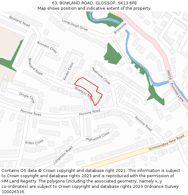 63, BOWLAND ROAD, GLOSSOP, SK13 6PE: Location map and indicative extent of plot