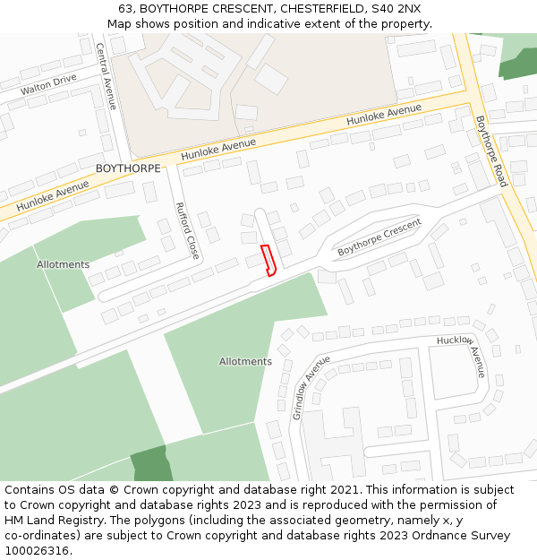 63, BOYTHORPE CRESCENT, CHESTERFIELD, S40 2NX: Location map and indicative extent of plot
