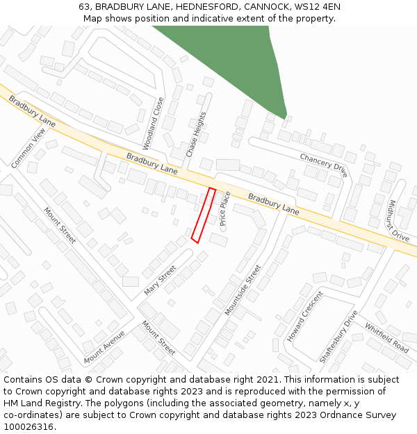 63, BRADBURY LANE, HEDNESFORD, CANNOCK, WS12 4EN: Location map and indicative extent of plot