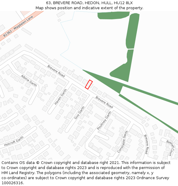 63, BREVERE ROAD, HEDON, HULL, HU12 8LX: Location map and indicative extent of plot