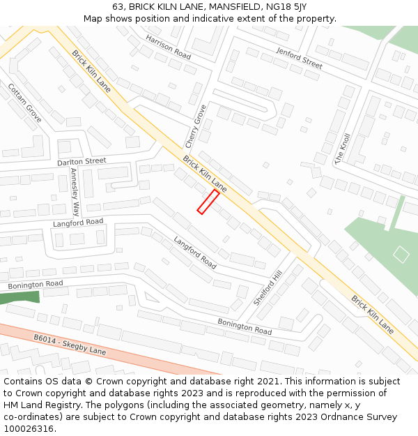 63, BRICK KILN LANE, MANSFIELD, NG18 5JY: Location map and indicative extent of plot