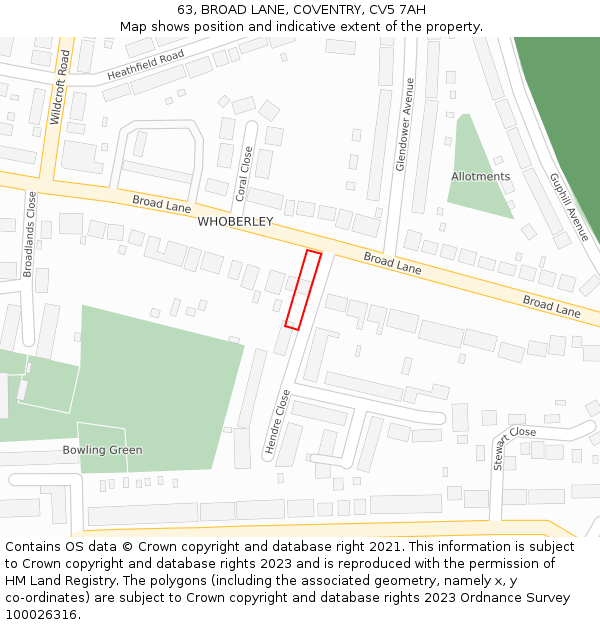 63, BROAD LANE, COVENTRY, CV5 7AH: Location map and indicative extent of plot