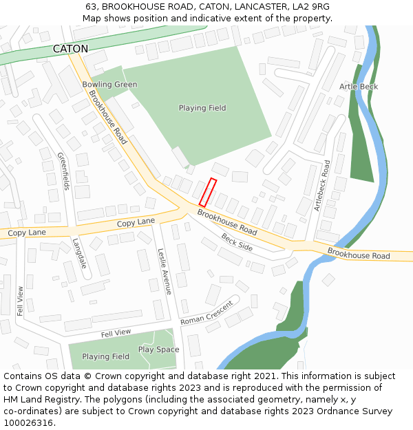 63, BROOKHOUSE ROAD, CATON, LANCASTER, LA2 9RG: Location map and indicative extent of plot