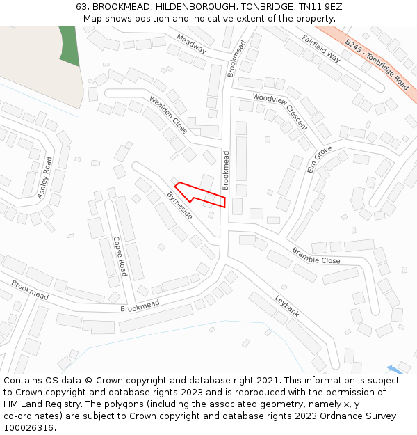 63, BROOKMEAD, HILDENBOROUGH, TONBRIDGE, TN11 9EZ: Location map and indicative extent of plot