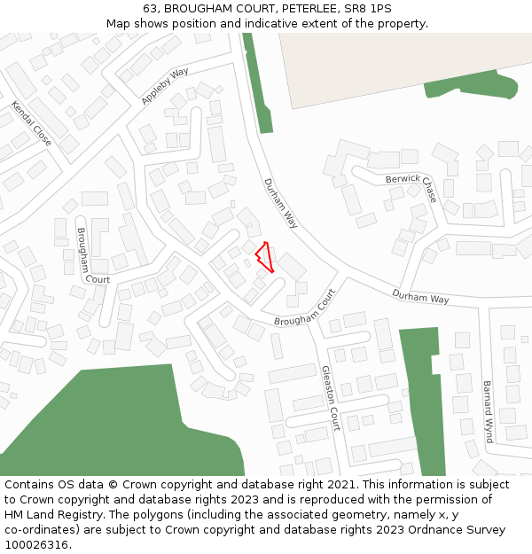 63, BROUGHAM COURT, PETERLEE, SR8 1PS: Location map and indicative extent of plot