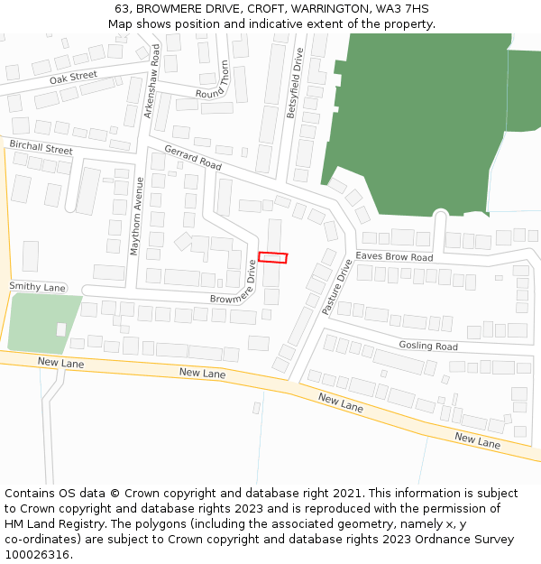 63, BROWMERE DRIVE, CROFT, WARRINGTON, WA3 7HS: Location map and indicative extent of plot