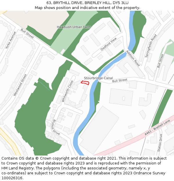 63, BRYTHILL DRIVE, BRIERLEY HILL, DY5 3LU: Location map and indicative extent of plot