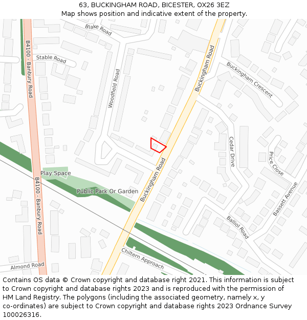 63, BUCKINGHAM ROAD, BICESTER, OX26 3EZ: Location map and indicative extent of plot