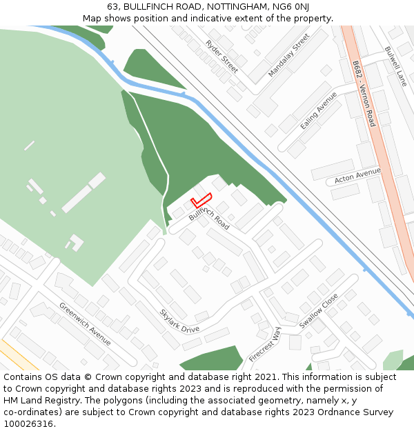 63, BULLFINCH ROAD, NOTTINGHAM, NG6 0NJ: Location map and indicative extent of plot