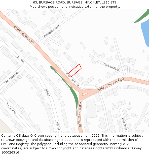 63, BURBAGE ROAD, BURBAGE, HINCKLEY, LE10 2TS: Location map and indicative extent of plot