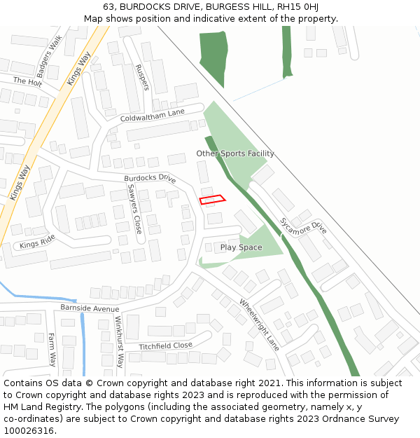 63, BURDOCKS DRIVE, BURGESS HILL, RH15 0HJ: Location map and indicative extent of plot