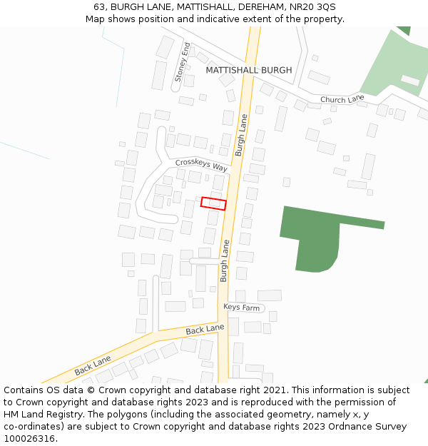 63, BURGH LANE, MATTISHALL, DEREHAM, NR20 3QS: Location map and indicative extent of plot