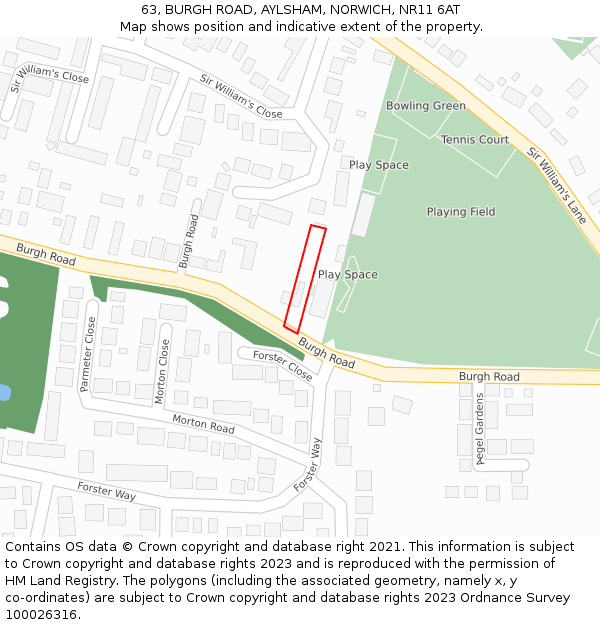 63, BURGH ROAD, AYLSHAM, NORWICH, NR11 6AT: Location map and indicative extent of plot