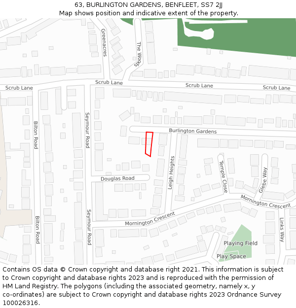 63, BURLINGTON GARDENS, BENFLEET, SS7 2JJ: Location map and indicative extent of plot