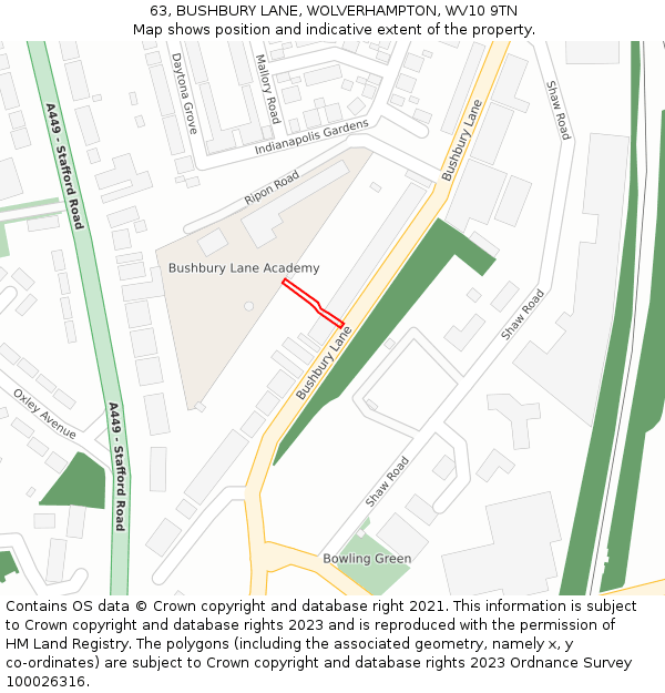 63, BUSHBURY LANE, WOLVERHAMPTON, WV10 9TN: Location map and indicative extent of plot