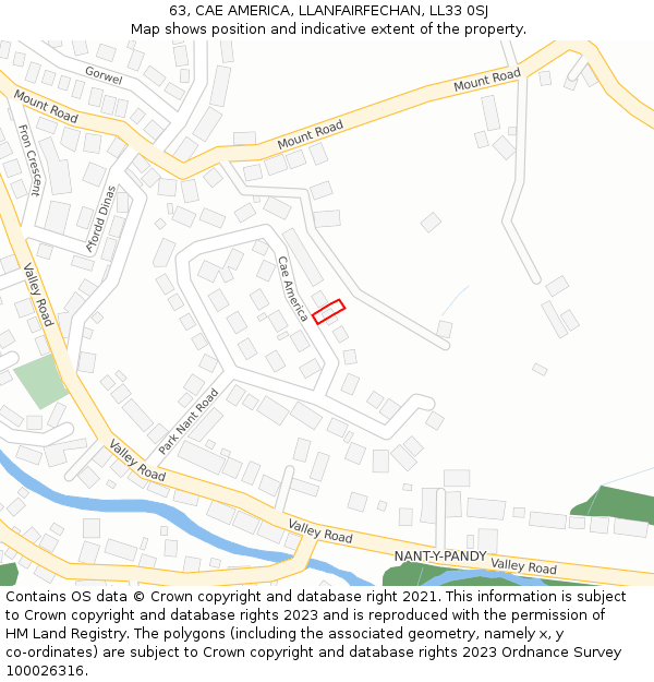 63, CAE AMERICA, LLANFAIRFECHAN, LL33 0SJ: Location map and indicative extent of plot