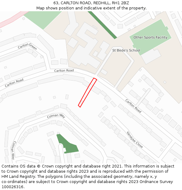 63, CARLTON ROAD, REDHILL, RH1 2BZ: Location map and indicative extent of plot