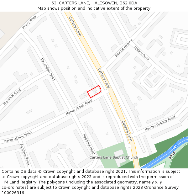 63, CARTERS LANE, HALESOWEN, B62 0DA: Location map and indicative extent of plot