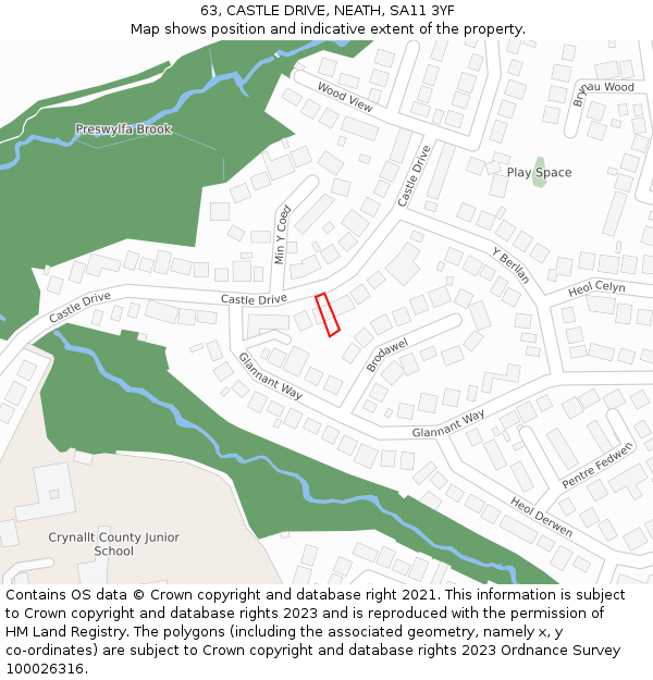 63, CASTLE DRIVE, NEATH, SA11 3YF: Location map and indicative extent of plot