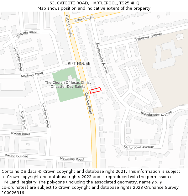 63, CATCOTE ROAD, HARTLEPOOL, TS25 4HQ: Location map and indicative extent of plot