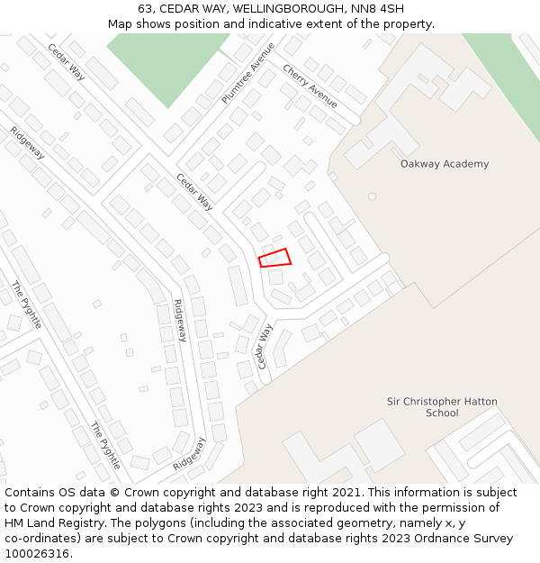 63, CEDAR WAY, WELLINGBOROUGH, NN8 4SH: Location map and indicative extent of plot