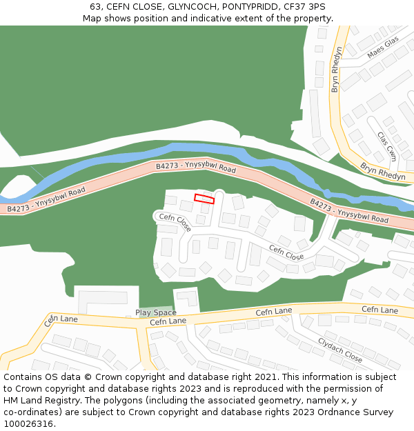 63, CEFN CLOSE, GLYNCOCH, PONTYPRIDD, CF37 3PS: Location map and indicative extent of plot