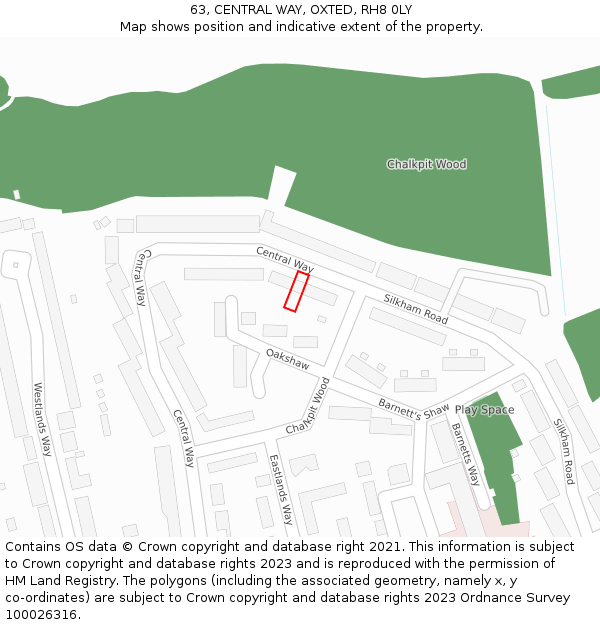 63, CENTRAL WAY, OXTED, RH8 0LY: Location map and indicative extent of plot